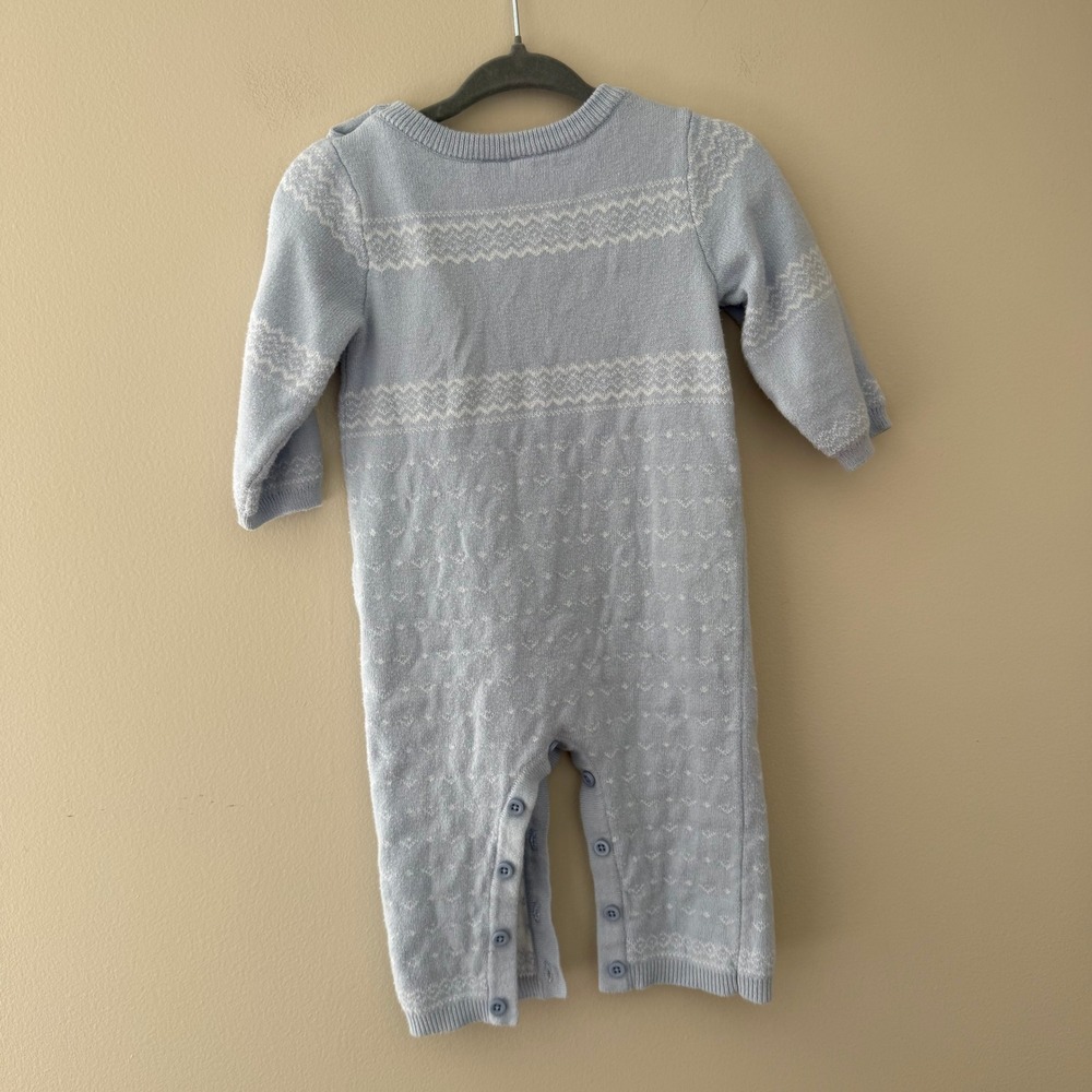 Janie and Jack Baby Blue Knit Whale Romper‎ Fair Isle One Piece 3-6 Months - Picture 4 of 4